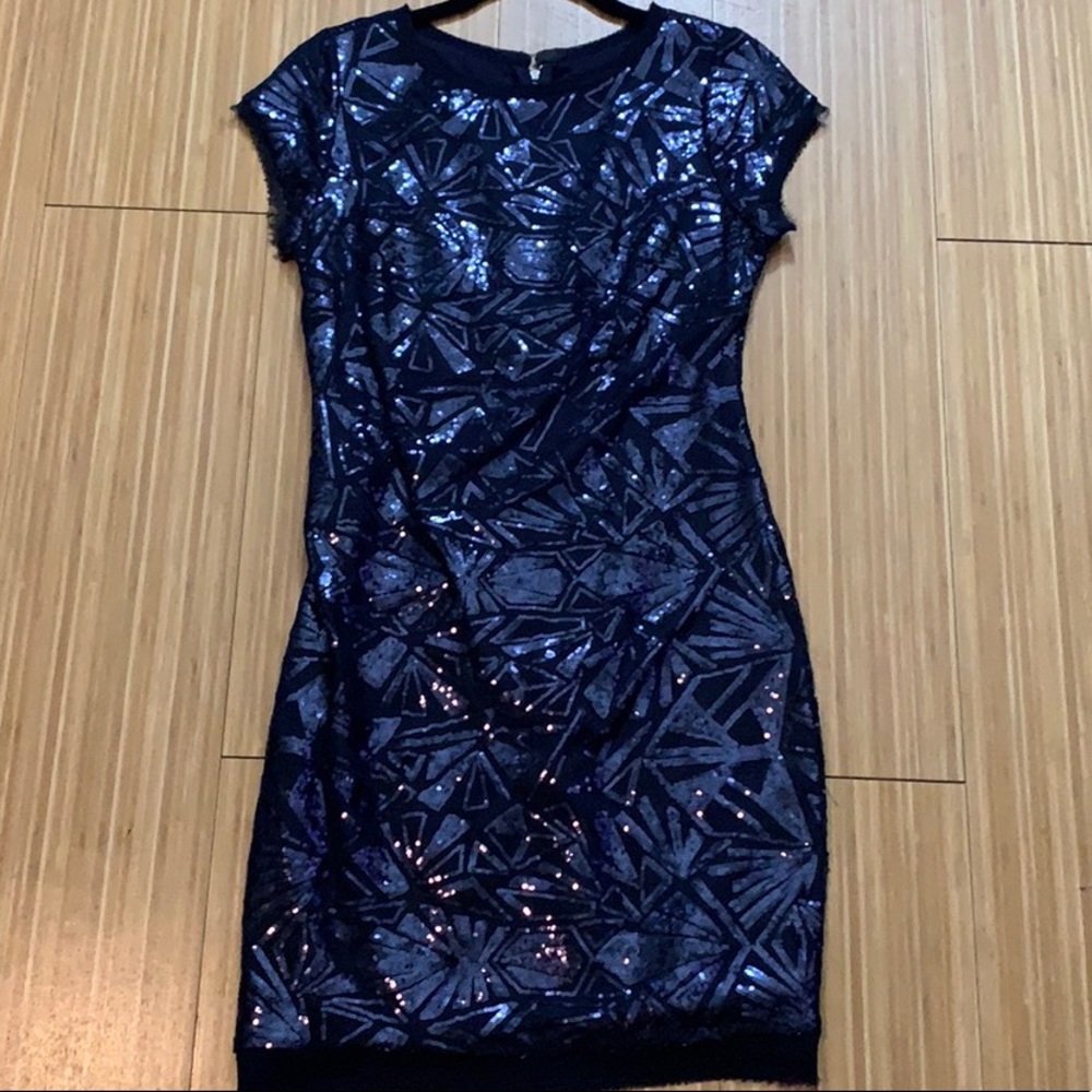 Vince Camuto Blue Sequin Cap Sleeve Dress